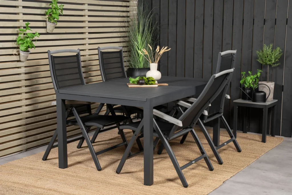 Albany & Marbella Positionsstolar Svart + Matbord 160x100x75