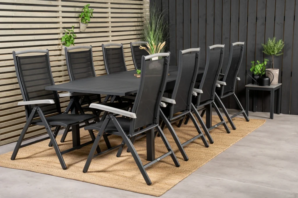 Albany & Marbella Positionsstolar Svart + Matbord 160x100x75