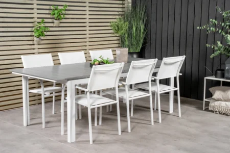 Levels & Santorini Matbord 229x100x75 + Matstolar Vit