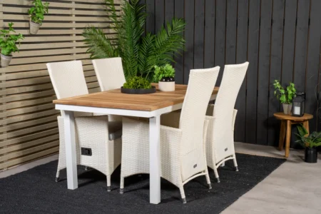 Padova & Panama Reclinerstolar Vit + Matbord 160 x 90