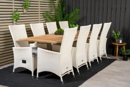Padova & Panama Reclinerstolar Vit + Rektangulära Matbord 160x90x75 Vit