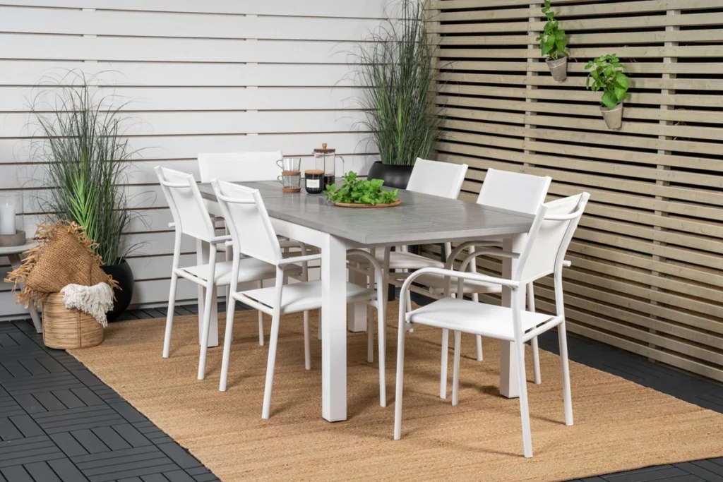 Albany & Santorini Matbord 152x90 + Matstolar Vit