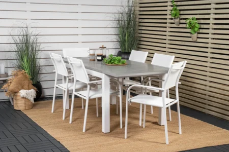Albany & Santorini Matbord 152x90 + Matstolar Vit