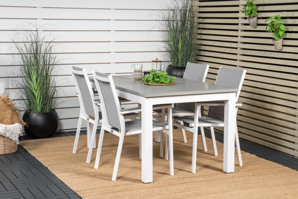 Albany & Parma Matbord 152x90 + Matstolar Vit