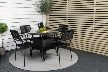 Volta & Lindos Cafébord ⌀90 + Matstolar Svart