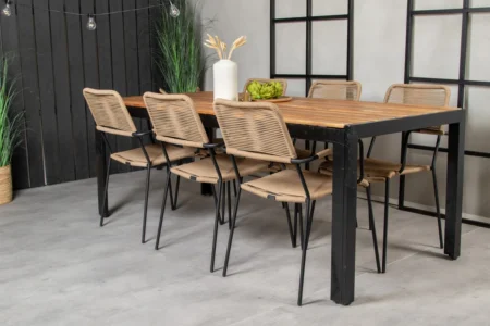 Bois & Lindos Matbord 205x90 + Matstolar Brun