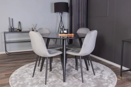 Plaza & Polar Matbord ⌀100 ø100 + Matstolar Grå