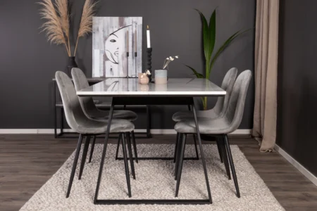 Estelle & Polar Rektangulära Matbord 140 x 90 Black + Matstolar Grå