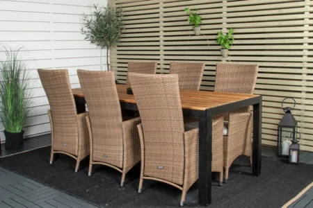 Padova & Bois Reclinerstolar Natur + Rektangulära Matbord 205x90x75 Natur