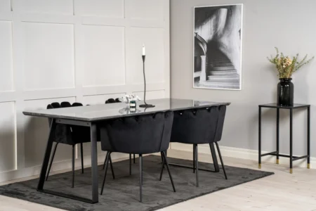 Limhamn & Estelle Matstolar Svart + Matbord 90x200
