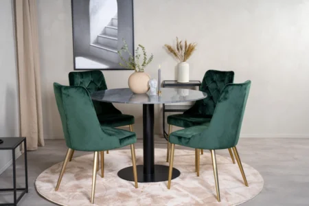 Estelle & Velvet Deluxe Runda Matbord ⌀106 Dark Grey + Matstolar Green