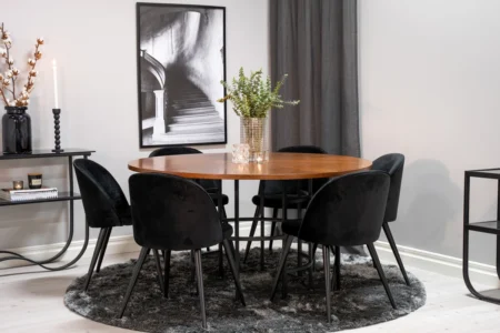 Copenhagen & Velvet Matbord ⌀140 + Matstolar Svart