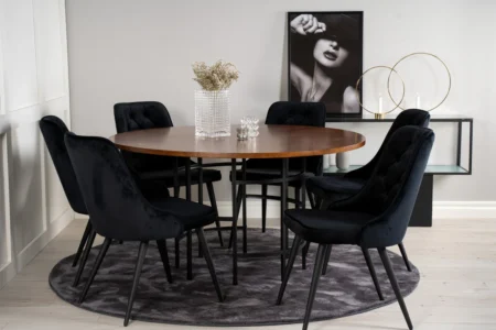 Copenhagen & Velvet Deluxe Runda Matbord ⌀140 Brown + Matstolar Black
