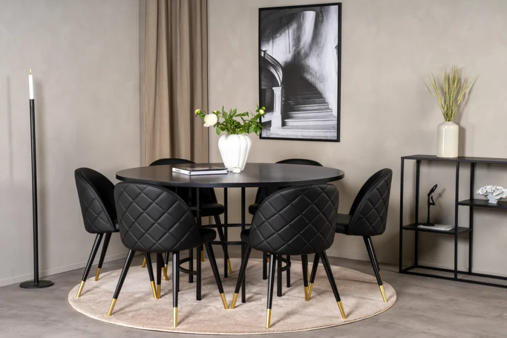 Copenhagen & Velvet Runda Matbord ⌀140 Black + Matstolar Black