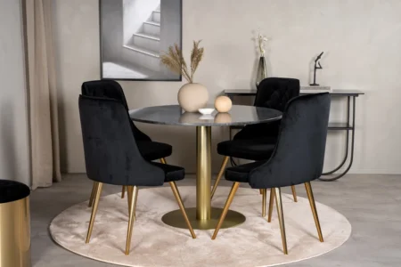 Estelle & Velvet Deluxe Matbord ⌀106 + Matstolar Svart