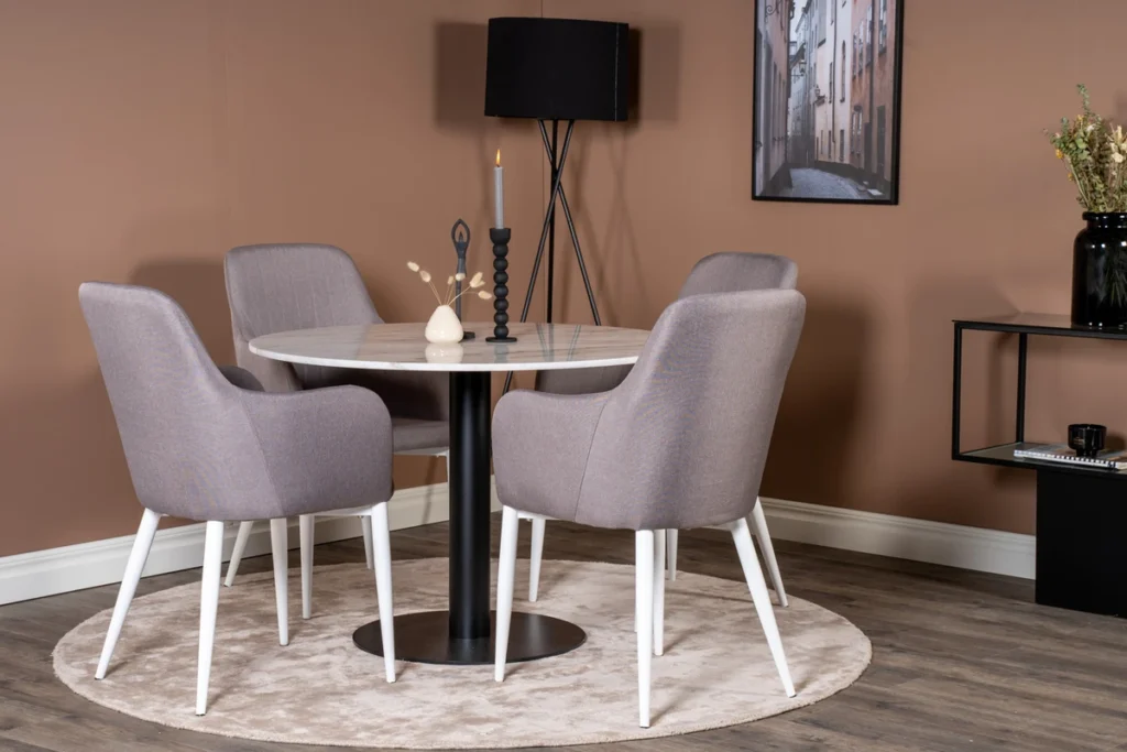 Comfort & Estelle Matstolar Grå + Matbord ⌀106