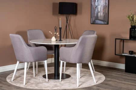 Comfort & Estelle Matstolar Grå + Matbord ⌀106