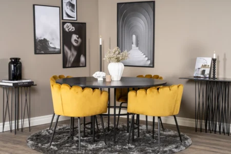 Limhamn & Copenhagen Matstolar Gul + Runda Matbord ⌀140 Black
