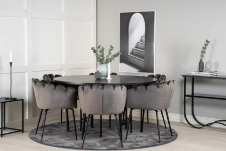 Limhamn & Copenhagen Matstolar Grå + Runda Matbord ⌀140 Black