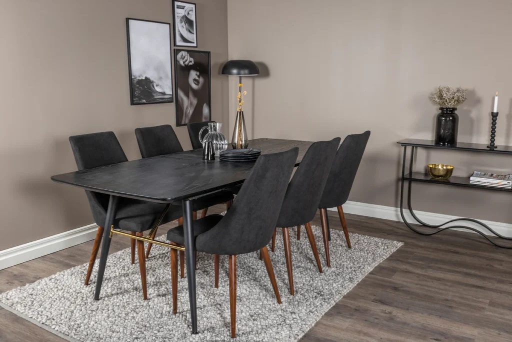 Gold & Leone Rektangulära Matbord 180 x 85 Black + Matstolar Black