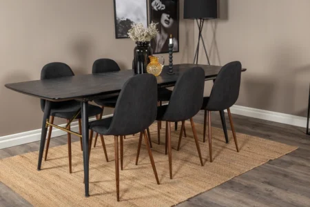 Gold & Polar Rektangulära Matbord 180 x 85 Black + Matstolar Black