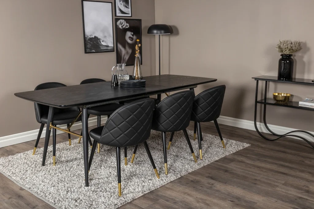 Gold & Velvet Rektangulära Matbord 180 x 85 Black + Matstolar Black