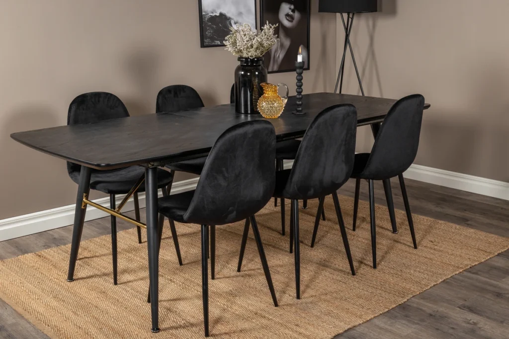 Gold & Polar Rektangulära Matbord 180 x 85 Black + Matstolar Black