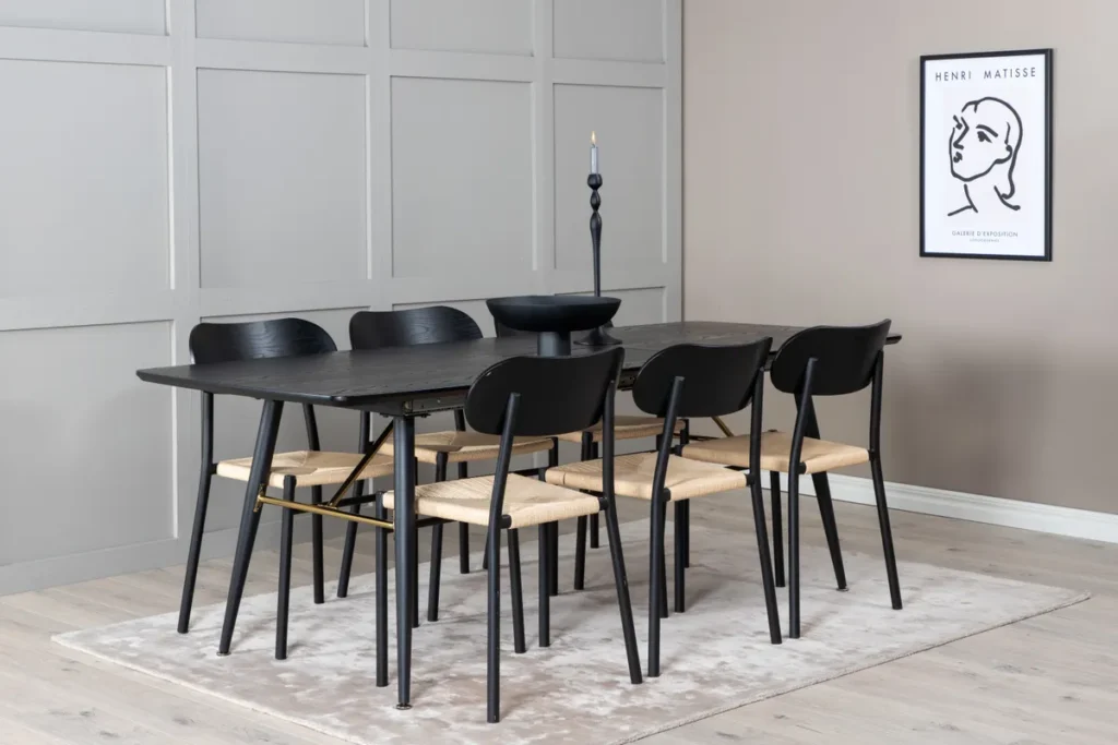 Gold & Polly Matbord 85x180 + Matstolar Svart
