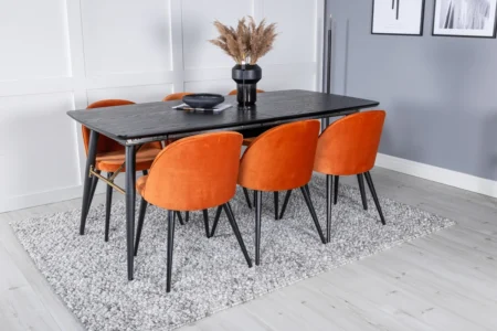 Gold & Velvet Rektangulära Matbord 180 x 85 Black + Matstolar Rostig orange