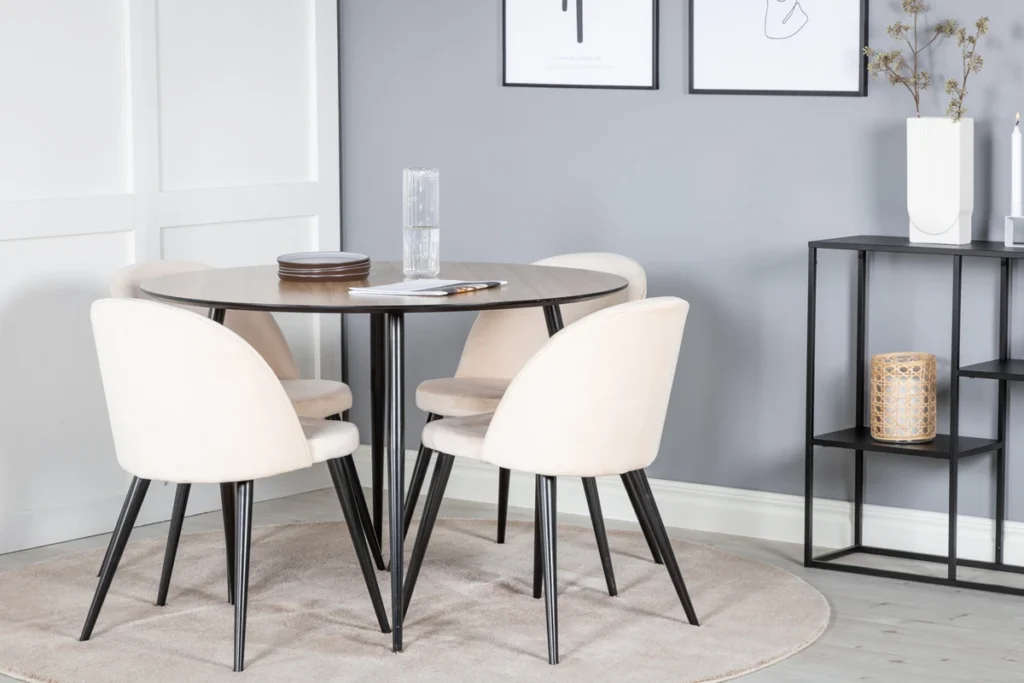 Silar & Velvet Matbord ⌀100 ø100 + Matstolar Beige