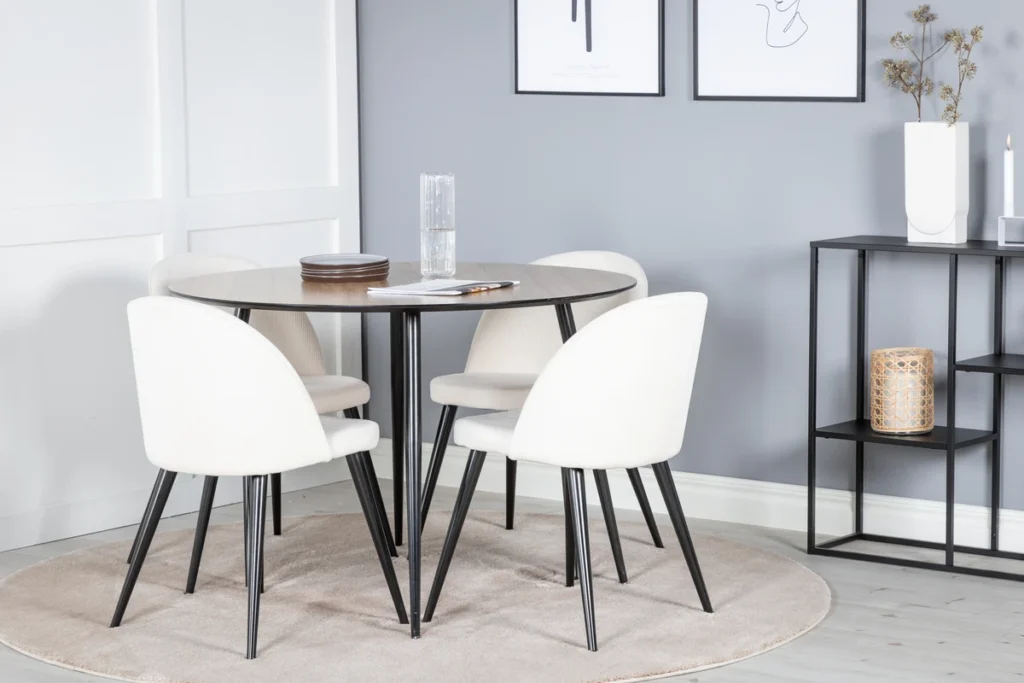 Silar & Velvet Matbord ⌀100 ø100 + Matstolar Vit