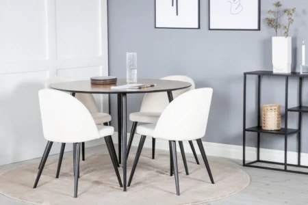Silar & Velvet Matbord ⌀100 ø100 + Matstolar Vit