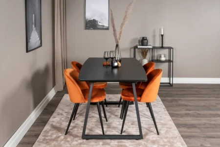 Velvet & Inca Matstolar Rostig orange + Matbord 85x160