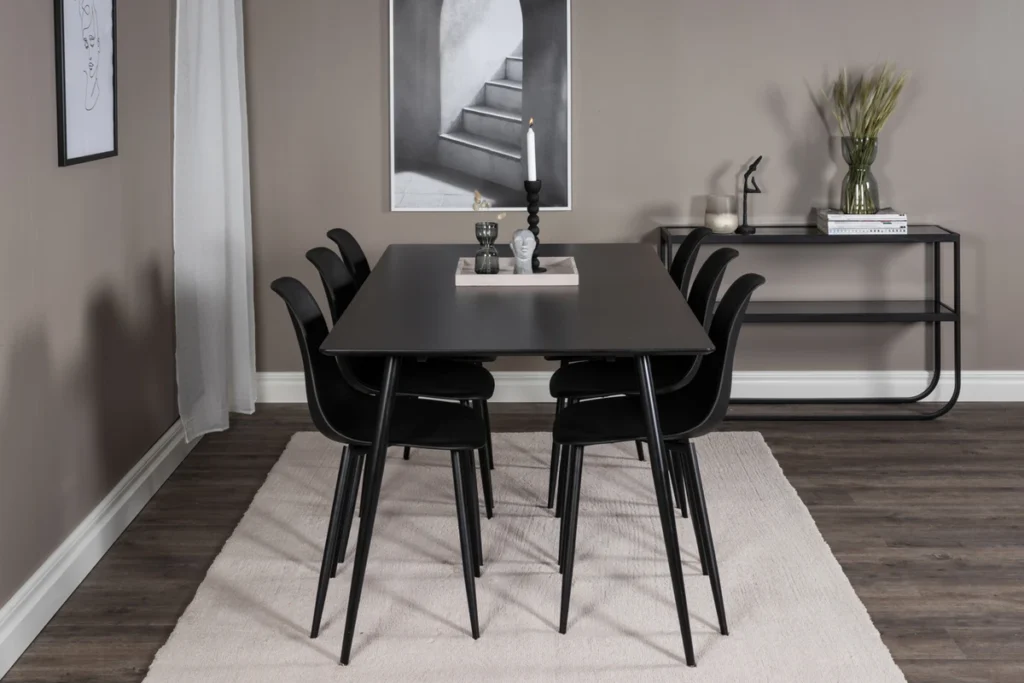 Silar & Polar Rektangulära Matbord 180 x 75 x 90 Svart + Matstolar Svart