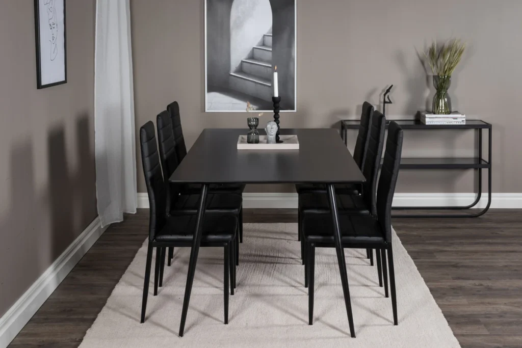 Silar & Slim Rektangulära Matbord 180 x 75 x 90 Svart + Matstolar Svart
