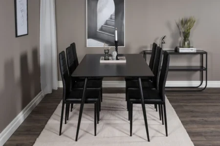Silar & Slim Rektangulära Matbord 180 x 75 x 90 Svart + Matstolar Svart
