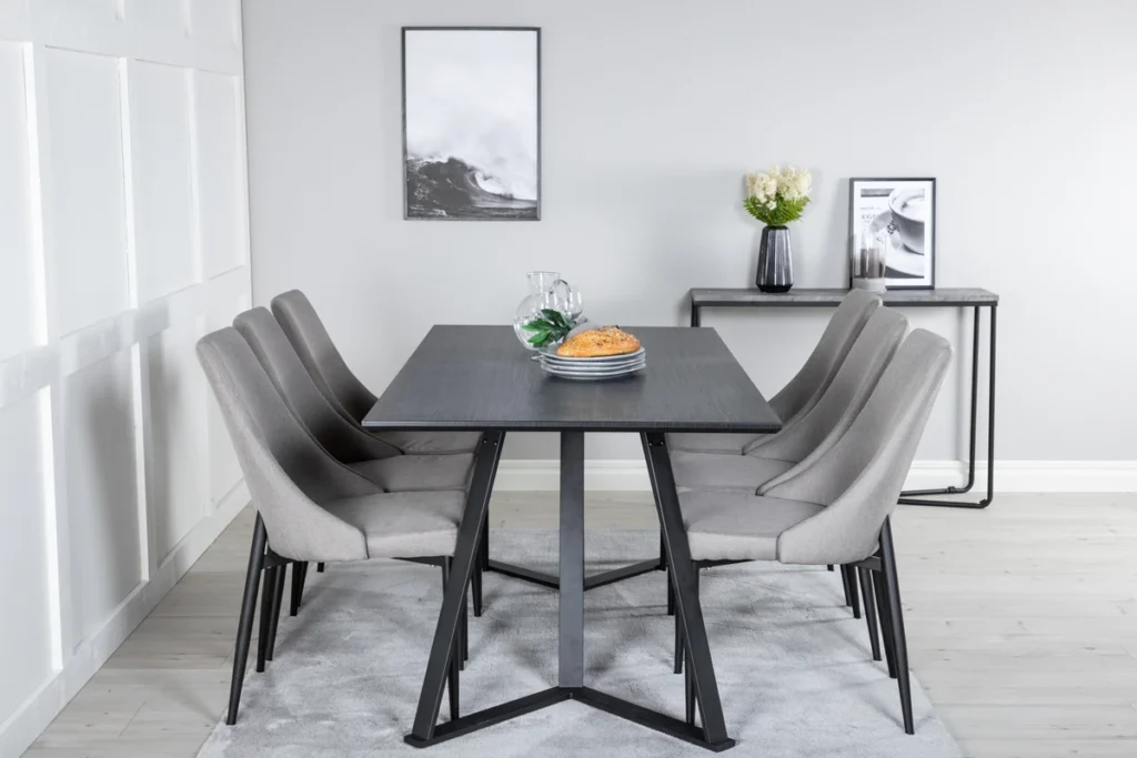 Leone & Marina Matstolar Ljusgrå + Rektangulära Matbord 180 x 90 Svart