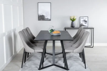 Leone & Marina Matstolar Ljusgrå + Rektangulära Matbord 180 x 90 Svart