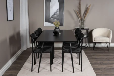 Silar & Polly Rektangulära Matbord 180 x 75 x 90 Svart + Matstolar Svart