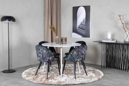Plaza & Velvet Runda Matbord ⌀100 White + Matstolar Black