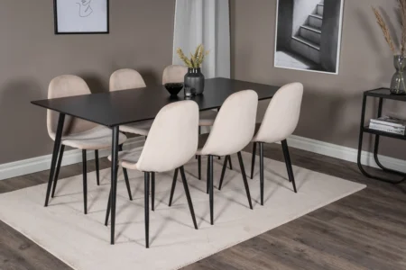 Silar & Polar Rektangulära Matbord 180 x 75 x 90 Svart + Matstolar Beige