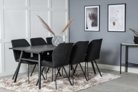 Sleek & Gemma Matbord 95x195 + Matstolar Svart