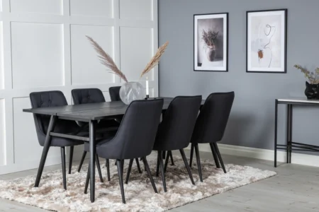 Sleek & Velvet Deluxe Matbord 95x195 + Matstolar Svart
