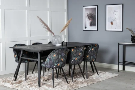 Sleek & Velvet Matbord 95x195 + Matstolar Svart