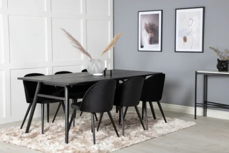 Sleek & Velvet Matbord 95x195 + Matstolar Svart