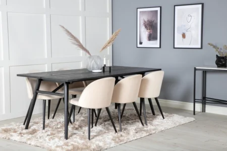 Sleek & Velvet Matbord 95x195 + Matstolar Beige