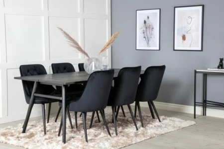 Sleek & Velvet Deluxe Matbord 95x195 + Matstolar Svart