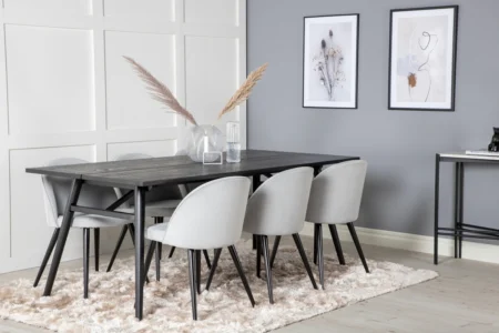 Sleek & Velvet Matbord 95x195 + Matstolar Ljusgrå