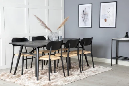 Sleek & Polly Matbord 95x195 + Matstolar Svart