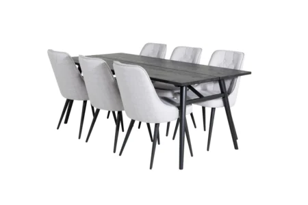 Sleek & Velvet Deluxe Matbord 95x195 + Matstolar Grå